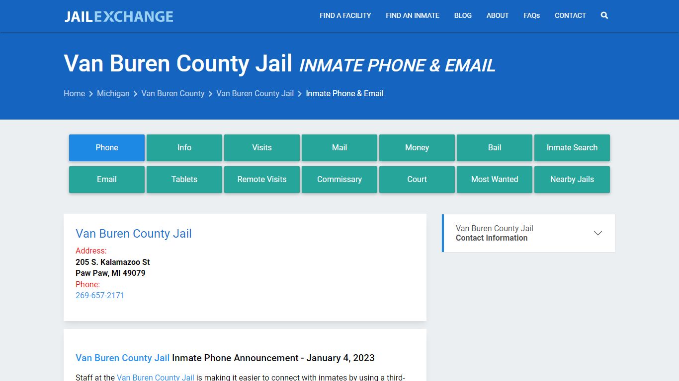 Inmate Phone - Van Buren County Jail, MI - Jail Exchange
